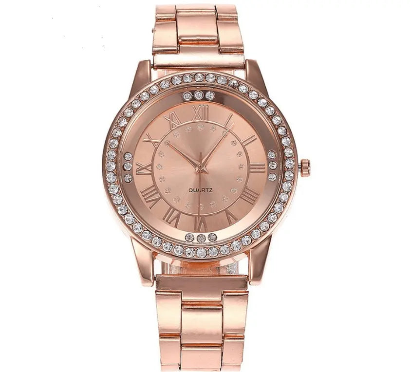 Vansvar Brand Rose Gold Watch Luxury Women Dress Rhinestone Quartz Watch Casual Women Stainless Steel Wristwatches Female Clock - Posadas