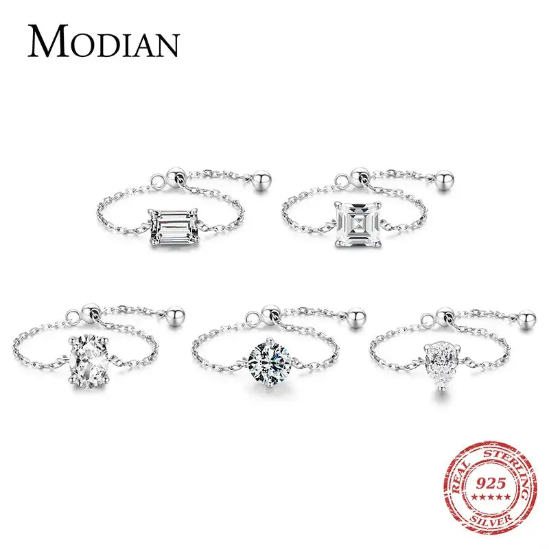 Modian 5 Style Clear CZ Link Chain Ring Trendy 925 Sterling Silver Adjustable Charm Gold Color Rings For Women Wedding Jewelry China Warehouse