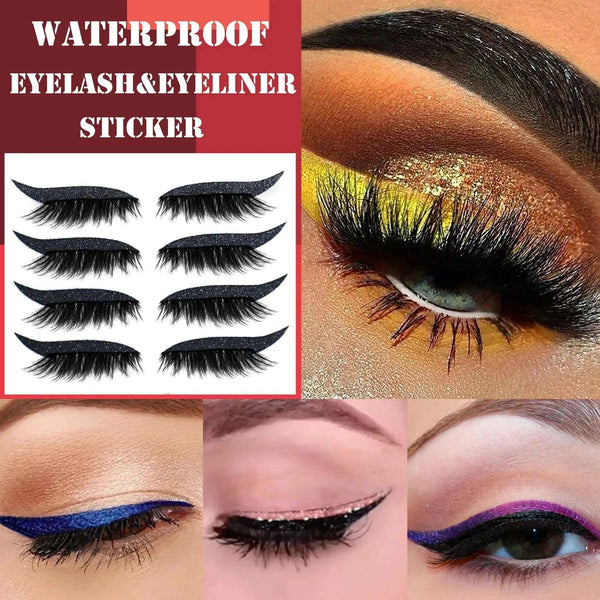 2 In 1 Eyeliner False Eyelashes Sticker Double Eyelid Line Patch Reusable Waterproof Makeup Glitter Shiny Eyeliner Stickers Posadas