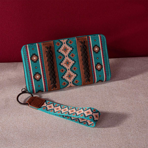 Boho Chic: Vintage Cotton and Linen Hand-Carry Wallet with Printed Bohemian Style and Card Holder