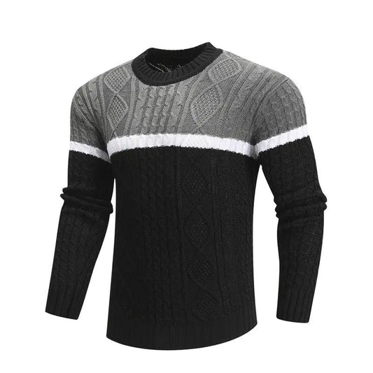Men Casual Knitted Soft Cotton Sweaters Pullover Men Winter New Fashion Striped O-Neck Sweater - Posadas